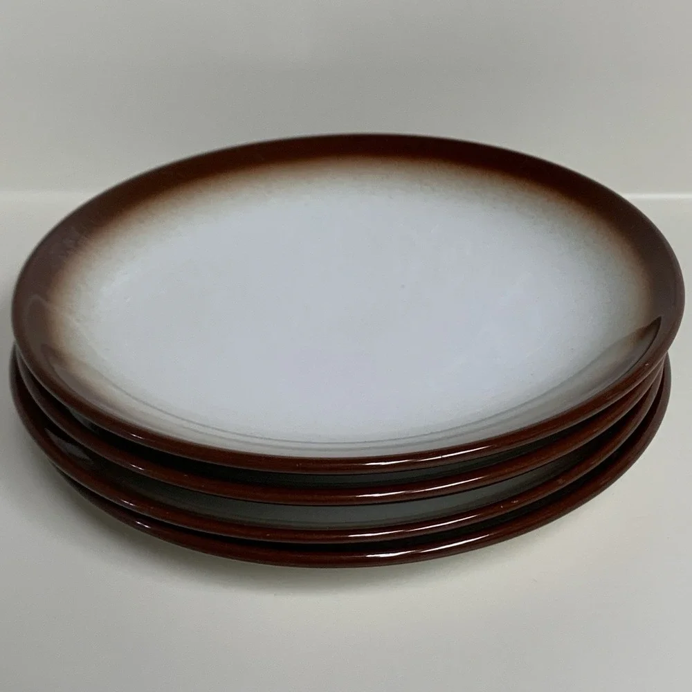 4 Wallace China Brown Airbrush Rim Bread Plates L.A, Calif Vtg Restaurant Ware